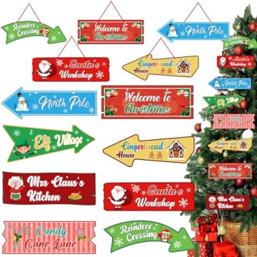 16pcs Christmas Hanging Oranments for Christmas Tree Decorations Paper Cards Xmas North Pole Hanging...