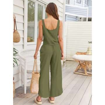 AUTOMET 2 Piece Summer Outfits for Women Casual Soft Lounge Matching Sets Two Piece Linen Crop Top P...