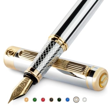 Scriveiner Silver Chrome Fountain Pen with 24K Gold Schmidt Nib - Luxury Writing