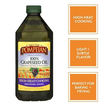 Pompeian 100% Grapeseed Oil, Light and Subtle Flavor, Perfect for High-Heat Cooking, Deep Frying and...