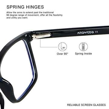 ANDWOOD Blue Light Blocking Glasses Men Women Computer Filter Large Frame Bluelight Blocker Anti Blue Ray Square Black