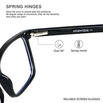 ANDWOOD Blue Light Blocking Glasses Men Women Computer Filter Large Frame Bluelight Blocker Anti Blue Ray Square Black