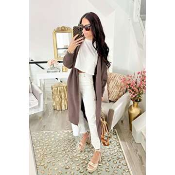 LILLUSORY Long Cardigan Sweaters for Women Fall Trendy Oversized Open Front Winter Coat Blazer 2025 Cozy Chunky Knit Sweater Jacket Outwear Coats Khaki XL