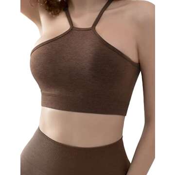 CELER Sports Bras for Women High Neck Low Impact Seamless Workout Yoga Gym Crop Top, Coffee S
