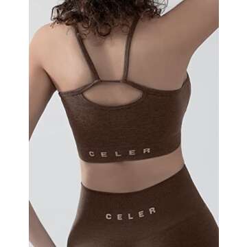 CELER Sports Bras for Women High Neck Low Impact Seamless Workout Yoga Gym Crop Top, Coffee S