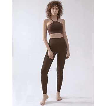 CELER Sports Bras for Women High Neck Low Impact Seamless Workout Yoga Gym Crop Top, Coffee S