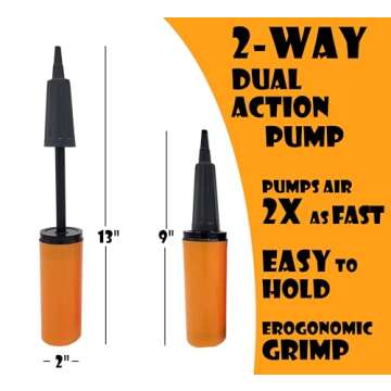 OODELZ Balloon Pump Hand Held Kit, Inflator Air Pump for Balloons - 2 Way Manual Dual Action - Plus ...