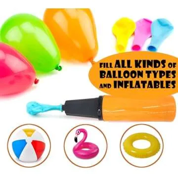 OODELZ Balloon Pump Hand Held Kit, Inflator Air Pump for Balloons - 2 Way Manual Dual Action - Plus Accessories for Kids’ Party, Birthday Party, Special Event (1 Pump Kit (Orange))