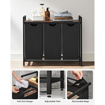 VASAGLE Laundry Hamper with 3 Removable Bags and Shelf