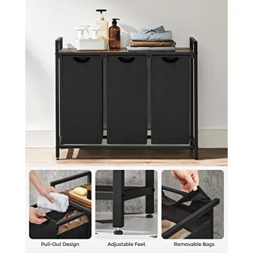 VASAGLE Laundry Hamper with 3 Removable Bags and Shelf