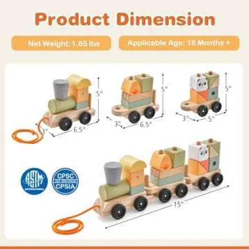 Costzon Wooden Train Set, 3-Section Towable Train Toys with Stackable Building Block, Cute Animal Patterns & Hook Connection Design, Toy Train for Baby Toddler Early Learning Education