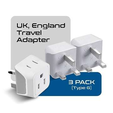 Ceptics UK Travel Plug Adapter, 2 in 1 Type G Adapter, US to UK Adapter, Ireland, Dubai Travel Adapt...