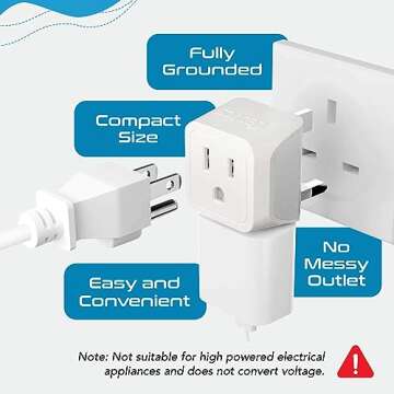 Ceptics UK Travel Plug Adapter, 2 in 1 Type G Adapter, US to UK Adapter, Ireland, Dubai Travel Adapter with Dual USA Inputs, CE, RoHS - HK Outlet Adapter, 3 Pack