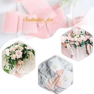 Ribbons for Wedding Gorgeous Ribbon 1.5 Yards x 5 Rolls Hand Dyed Ribbon Pink Chiffon Silk Chiffon Ribbon Like Ribbon Bridal Bouquet Ribbon Wedding Styling
