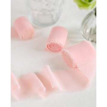 Ribbons for Wedding Gorgeous Ribbon 1.5 Yards x 5 Rolls Hand Dyed Ribbon Pink Chiffon Silk Chiffon Ribbon Like Ribbon Bridal Bouquet Ribbon Wedding Styling