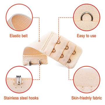 Tiousoni 6 Pieces Women's Bra Extenders 2 Hook / 3 Hook Comfortable Stretchy Bra Extension Strap (Black, White, Nude)