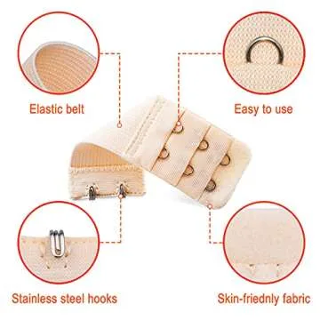 Tiousoni 6 Pieces Women's Bra Extenders 2 Hook / 3 Hook Comfortable Stretchy Bra Extension Strap (Black, White, Nude)