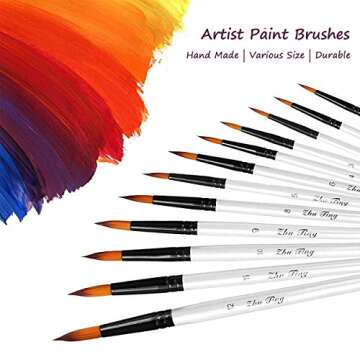 Acrylic Paint Brushes Set, 12pcs Professional Round-Pointed Tip Artist Paintbrushes for Acrylic Wate...