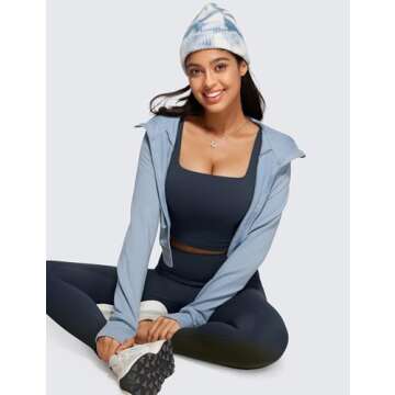 CRZ YOGA Butterluxe Womens Square Neck Longline Sports Bra - Workout Crop Tank Tops Padded Yoga Camisole with Built in Pads True Navy Medium