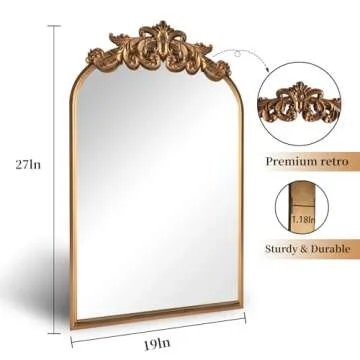 WAMIRRO Ornate Gold Mirror,Vintage Arched Baroque Antique Mirorrs for Living Room Hallway Fireplace ...