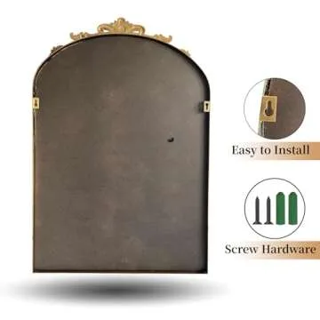 WAMIRRO Ornate Gold Mirror,Vintage Arched Baroque Antique Mirorrs for Living Room Hallway Fireplace Bathroom Entryway 19"X27"