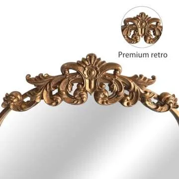 WAMIRRO Ornate Gold Mirror,Vintage Arched Baroque Antique Mirorrs for Living Room Hallway Fireplace Bathroom Entryway 19"X27"