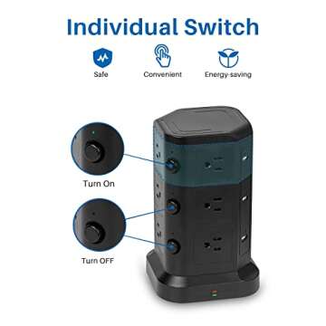 KOOSLA Power Strip Tower with Surge Protection and USB Ports