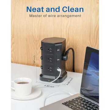 KOOSLA Power Strip Tower with Surge Protection and USB Ports