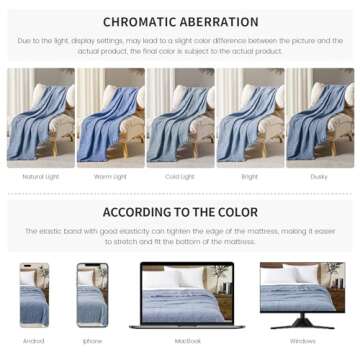 BOURINA Faux Cashmere Fringe Throw Blanket Decorative Lightweight Throw Soft Cozy for Bed or Sofa Outdoor Blanket, 50" x 70" Blue