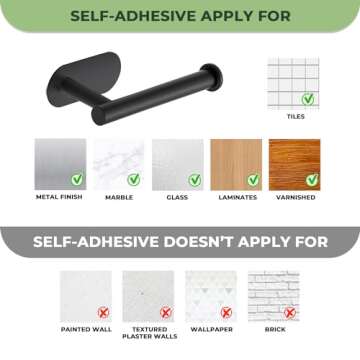 1 Pack Adhesive Toilet Roll Holder Stand - Matte Black SUS304 Stainless Steel, Rustproof Toilet Paper Holder No Drilling Tissue Holder for Kitchen Bathroom Wall Mount Bathroom Tissue Holder