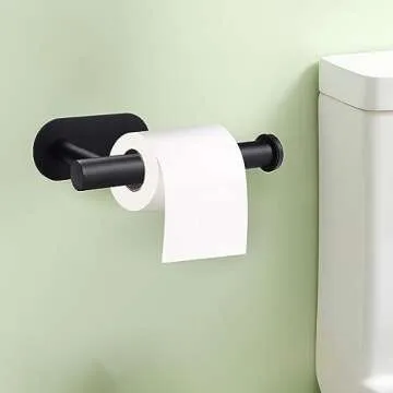 1 Pack Adhesive Toilet Roll Holder Stand - Matte Black SUS304 Stainless Steel, Rustproof Toilet Paper Holder No Drilling Tissue Holder for Kitchen Bathroom Wall Mount Bathroom Tissue Holder