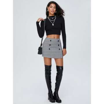 EXLURA Womens Tweed Plaid Bodycon Mini Skirts High Elastic Wasit Short Skirt 2024 Trendy Fall Winter Fashion Clothes Grey Pink