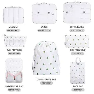 Packing Organizer Bags,Mossio 8 Set Travel Cubes Foldable Luggage Storage Bag White Cactus