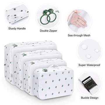 Packing Organizer Bags,Mossio 8 Set Travel Cubes Foldable Luggage Storage Bag White Cactus