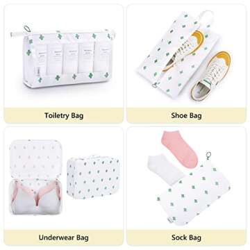 Packing Organizer Bags,Mossio 8 Set Travel Cubes Foldable Luggage Storage Bag White Cactus