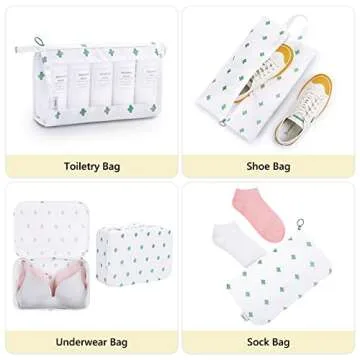 Packing Organizer Bags,Mossio 8 Set Travel Cubes Foldable Luggage Storage Bag White Cactus