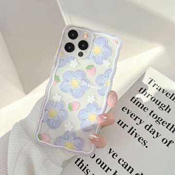 Ownest Compatible for iPhone 13 Pro Max Clear Case 6.7 Inch with Flower Cute Strawberry Lace Design for Girls Woman TPU Protective Slim Shockproof Floral Case for iPhone 13 Pro Max-Blue