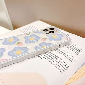 Ownest Compatible for iPhone 13 Pro Max Clear Case 6.7 Inch with Flower Cute Strawberry Lace Design for Girls Woman TPU Protective Slim Shockproof Floral Case for iPhone 13 Pro Max-Blue