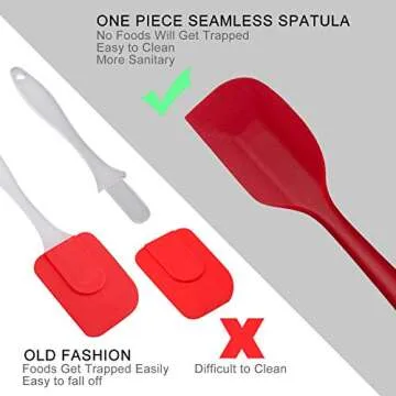 Silicone Spatula Set, G.a HOMEFAVOR Heat-Resistant Spatula - One Piece Seamless Design, Non-Stick Silicone with Reinforced Stainless Steel Core (6 Piece Set, Red)