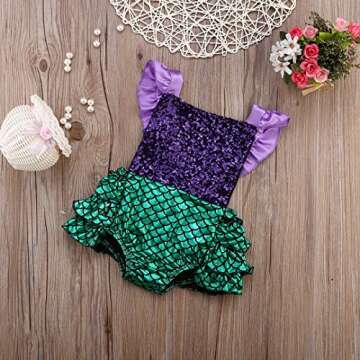 One opening Baby Girl Sequins Mermaid Bodysuit Romper Jumpsuit Outfit Sunsuit Clothes (6-12 Months, ...
