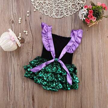 One opening Baby Girl Sequins Mermaid Bodysuit Romper Jumpsuit Outfit Sunsuit Clothes (6-12 Months, Purple&Green)