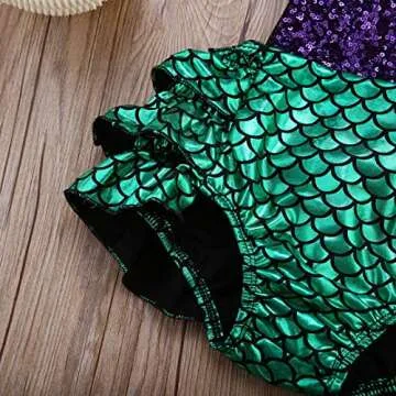 One opening Baby Girl Sequins Mermaid Bodysuit Romper Jumpsuit Outfit Sunsuit Clothes (6-12 Months, Purple&Green)
