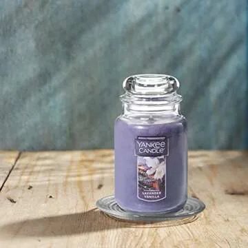 Yankee Candle Lavender Vanilla Scented, Classic 22oz Large Jar Single Wick Candle with Over 110 Hours of Burn Time. Perfect for relaxing evenings, events, and gifting