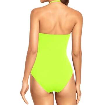 Holipick Women Neon Green One Piece Swimsuits Tummy Control Bathing Suits Halter Strapless Bandeau S...