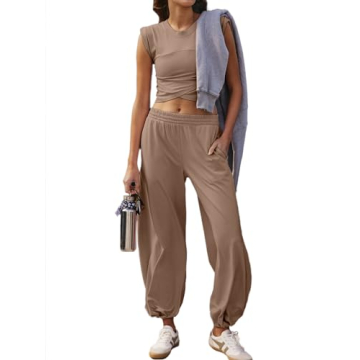 Glamaker Women's Casual Set – 2 Piece Summer Outfit – Sleeveless Cropped Top and Wide Pants Set ...