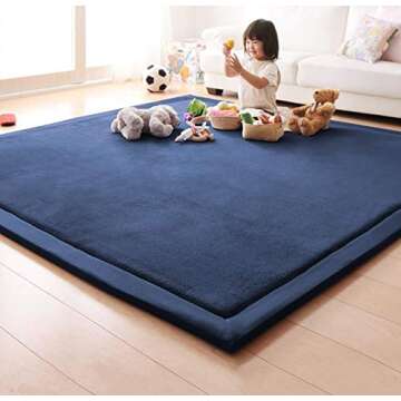 Loartee Nursery Rug Coral Velvet Crawling Rugs Mat Area Rugs Play Crawling Mat(6'8"x9'8", Dark Blue) for Toddler Children Play Mat Yoga Mat Exercise Pads Carpet