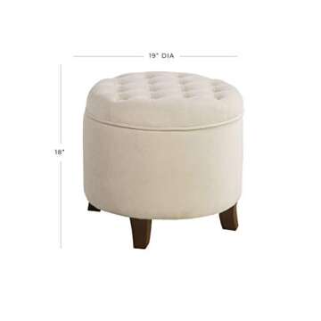 Homepop Home Decor | Upholstered Round Velvet Tufted Foot Rest Ottoman | Ottoman with Storage for Living Room & Bedroom | Decorative Home Furniture, Cream Small