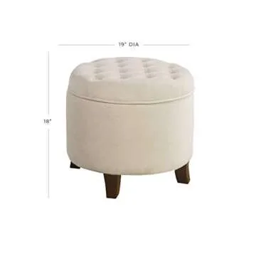Homepop Home Decor | Upholstered Round Velvet Tufted Foot Rest Ottoman | Ottoman with Storage for Living Room & Bedroom | Decorative Home Furniture, Cream Small