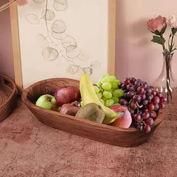 Wooden Dough Bowl – Handmade Decorative Bowls for Home Decor, Bathroom, Kitchen Counter & More - Acacia Wood Large Dough Bowl Fits Cosmetics, Keys & Other Knick Knacks – Great Boho Home Decorations