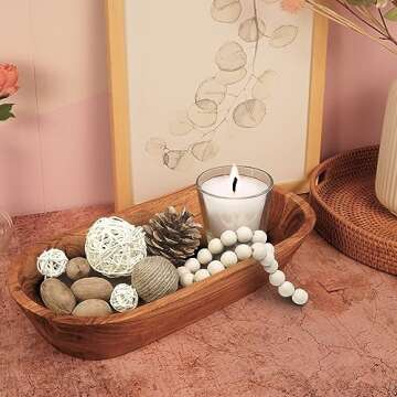 Wooden Dough Bowl – Handmade Decorative Bowls for Home Decor, Bathroom, Kitchen Counter & More - Acacia Wood Large Dough Bowl Fits Cosmetics, Keys & Other Knick Knacks – Great Boho Home Decorations